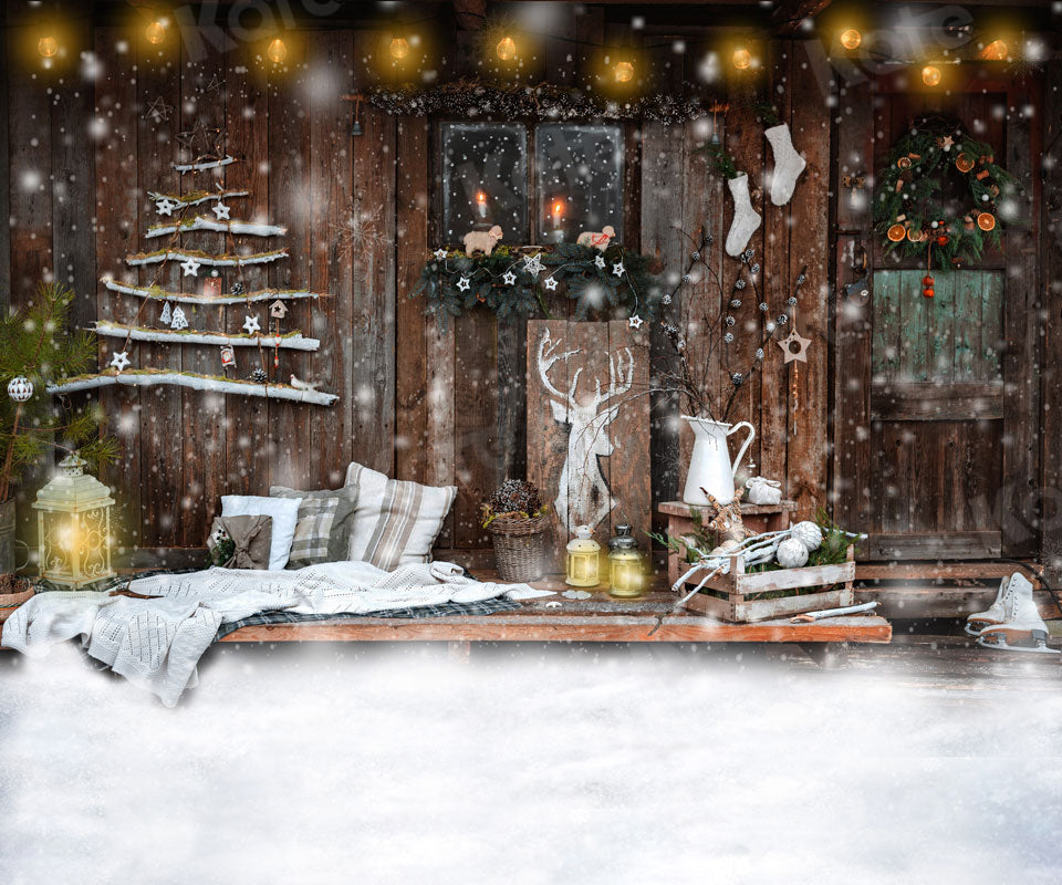 Kate Winter Snowy Lazy Christmas Wooden Backdrop for Photography -UK