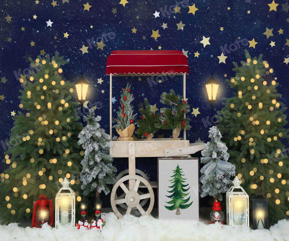 Kate Christmas Trees Night Snow Winter Backdrop Designed by Emetselch -UK