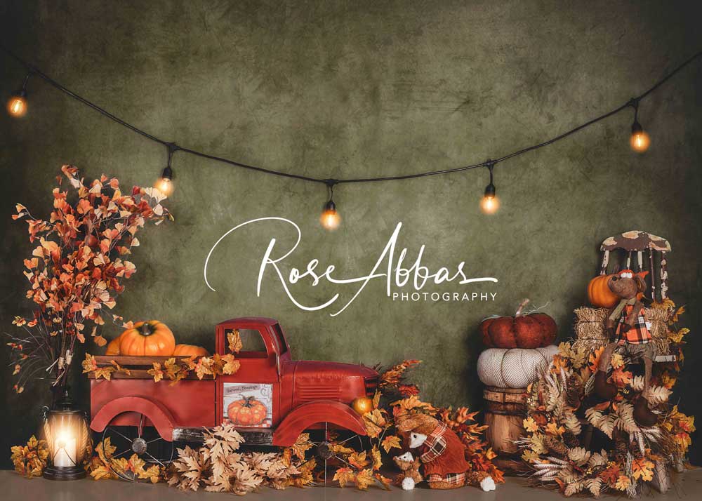 Kate Autumn Fallen Leaves Pumpkin Truck Backdrop Designed By Rose Abbas -UK