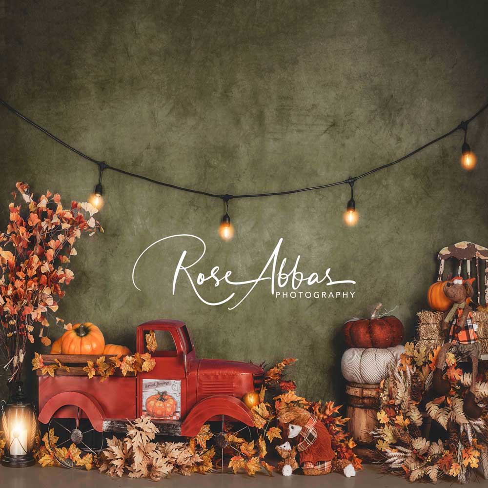 Kate Autumn Fallen Leaves Pumpkin Truck Backdrop Designed By Rose Abbas -UK