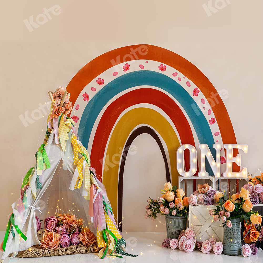 Kate Boho Rainbow Birthday Cake Smash Backdrop Designed by Emetselch -UK