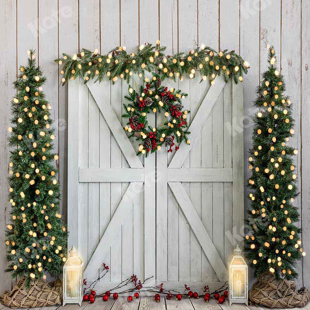 Kate Christmas Wood Grain Tree Wreath Backdrop Designed by Emetselch -UK