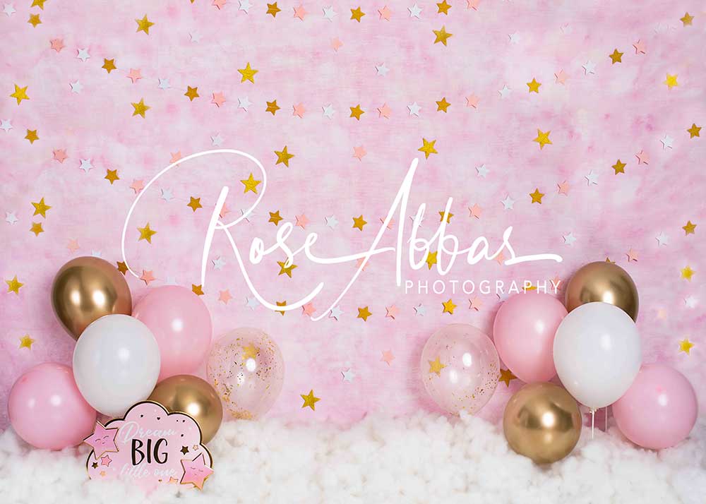 Kate Birthday Pink Dream Star Balloons Backdrop Designed By Rose Abbas -UK