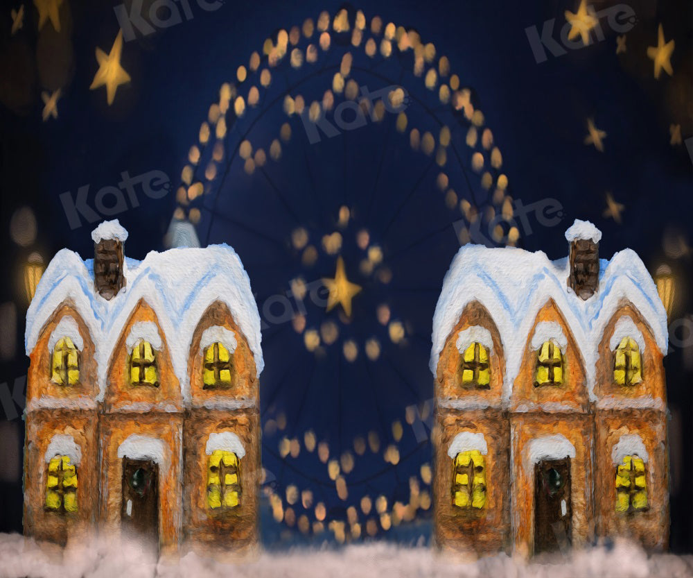 Kate Christmas Fireworks Star House Snow Backdrop for Photography -UK