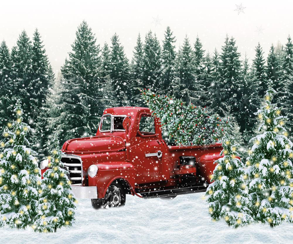 Kate Winter Christmas Red Car Forest Backdrop for Photography -UK