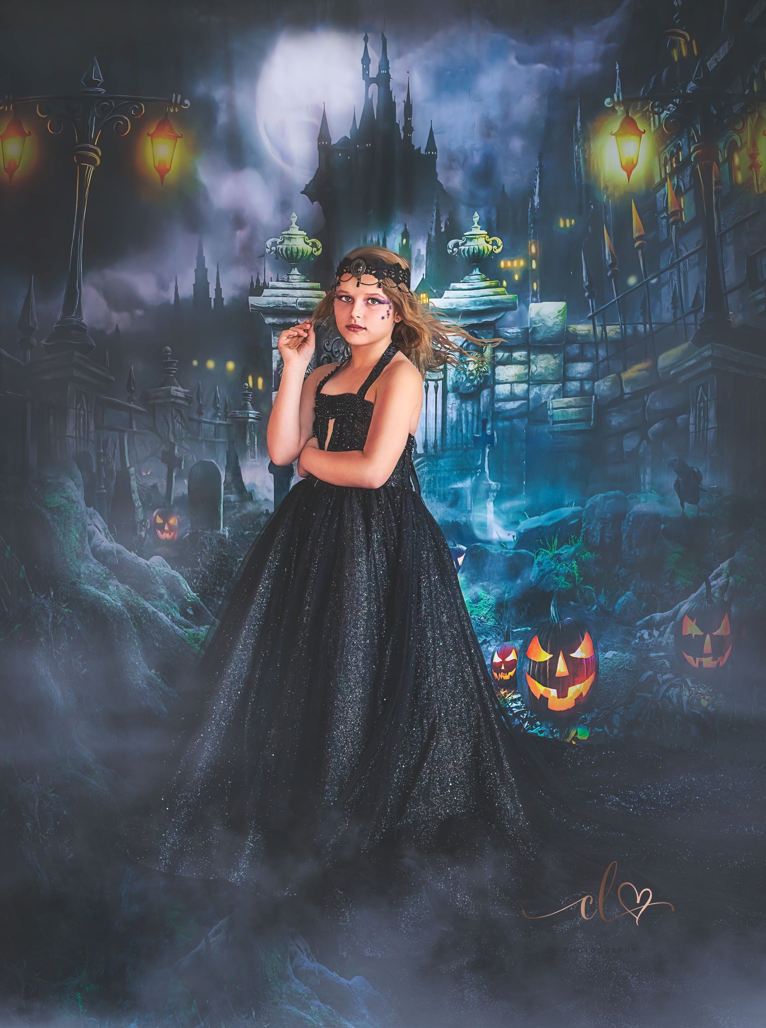 Kate Halloween Night Gate Castle Backdrop for Photography -UK