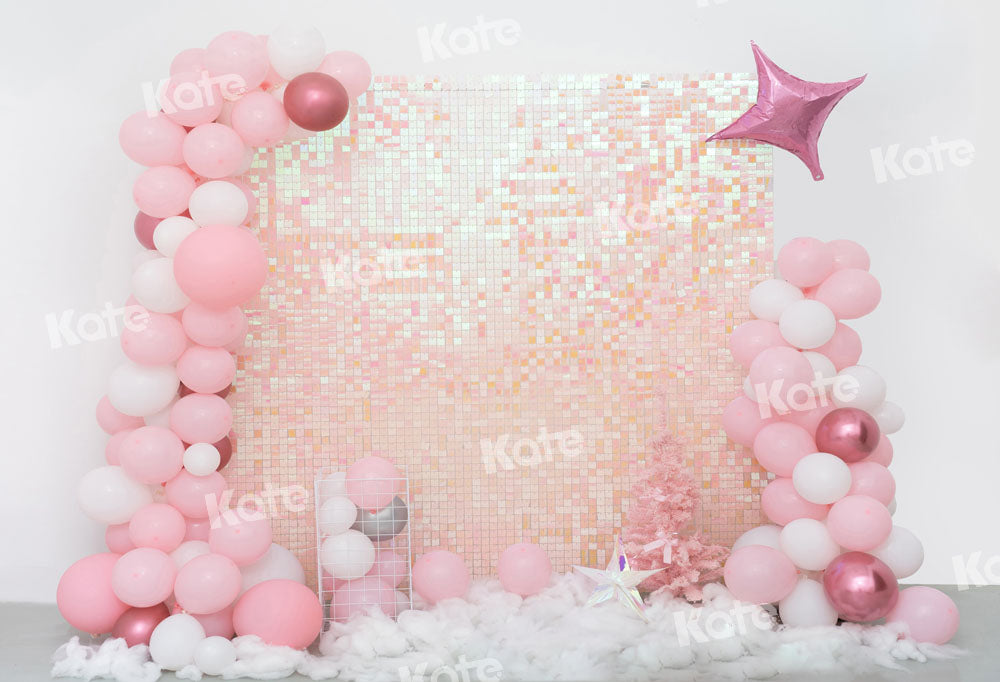 Kate Birthday Party Pink Balloons Shiny Backdrop Designed by Emetselch -UK