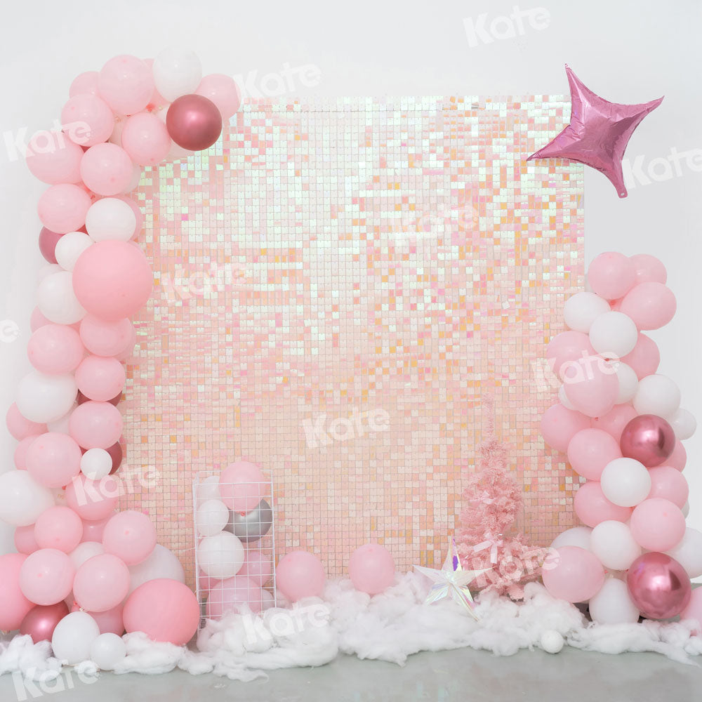 Kate Birthday Party Pink Balloons Shiny Backdrop Designed by Emetselch -UK