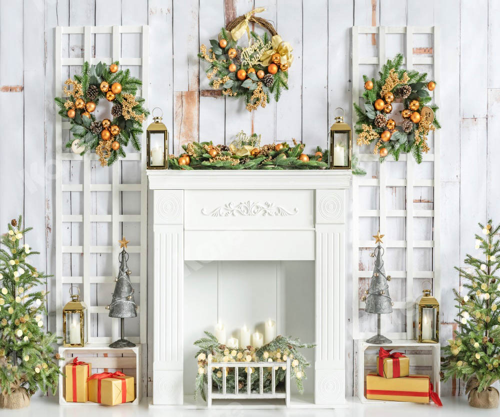 Kate Christmas White Fireplace Backdrop Designed by Emetselch -UK