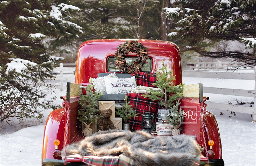 Kate Red Christmas Truck in Snow Backdrop Designed by Mandy Ringe Photography -UK