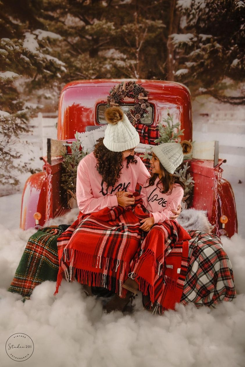 Kate Red Christmas Truck in Snow Backdrop Designed by Mandy Ringe Photography -UK