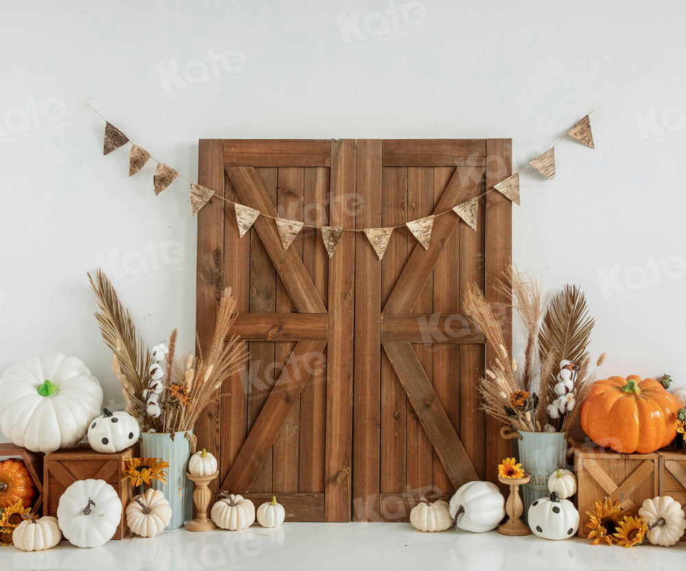 Kate Autumn Thanksgiving Pumpkin Barn Door Backdrop Designed by Emetselch -UK