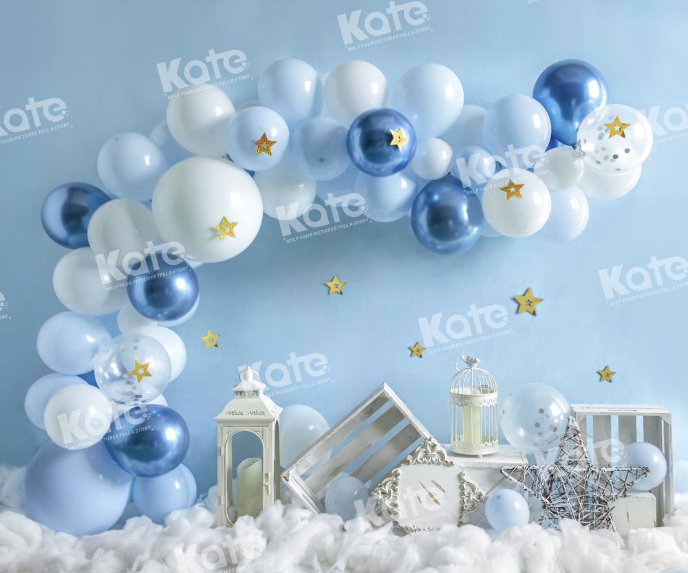 Kate Birthday Blue Balloons Cake Smash Backdrop Designed by Emetselch -UK