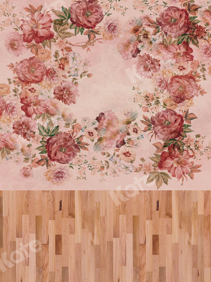 Kate Florals Wall Wood Floor Backdrop for Photography -UK