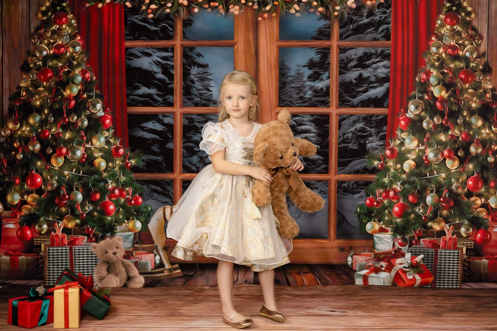 Kate Christmas Window Vintage Wood Tree Backdrop for Photography -UK