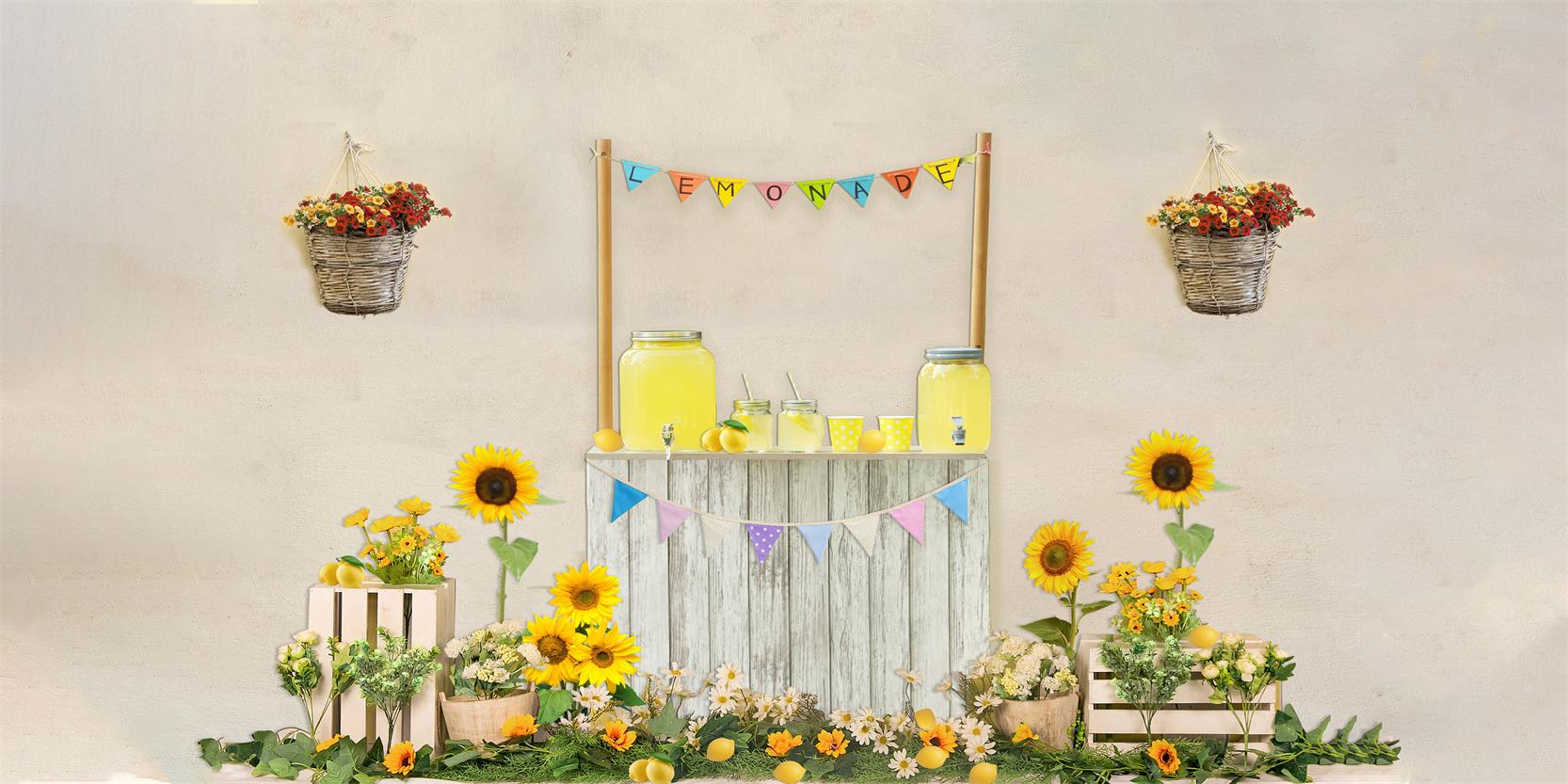 Kate Summer Children Lemonade Stand Backdrop for Photography Designed by JFCC -UK