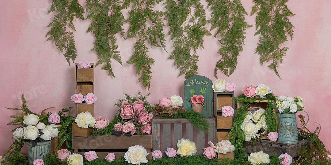 Kate Valentine's Day Roses Vines Pink Backdrop Designed by Emetselch -UK