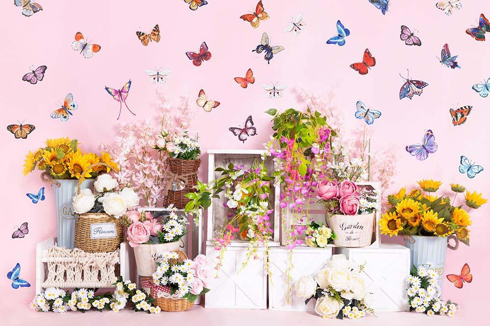 Kate Spring Flowers Butterfly Wall Backdrop Designed by Emetselch -UK