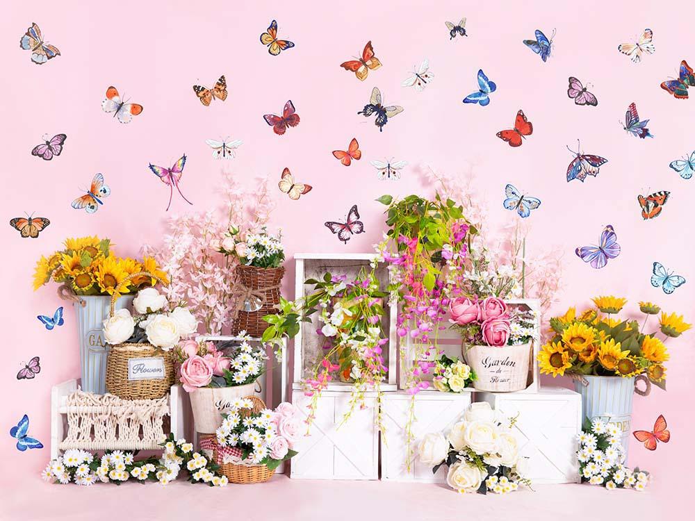 Kate Spring Flowers Butterfly Wall Backdrop Designed by Emetselch -UK