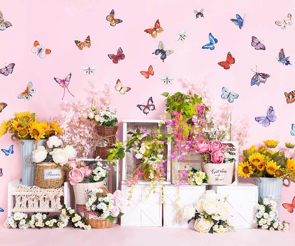 Kate Spring Flowers Butterfly Wall Backdrop Designed by Emetselch -UK