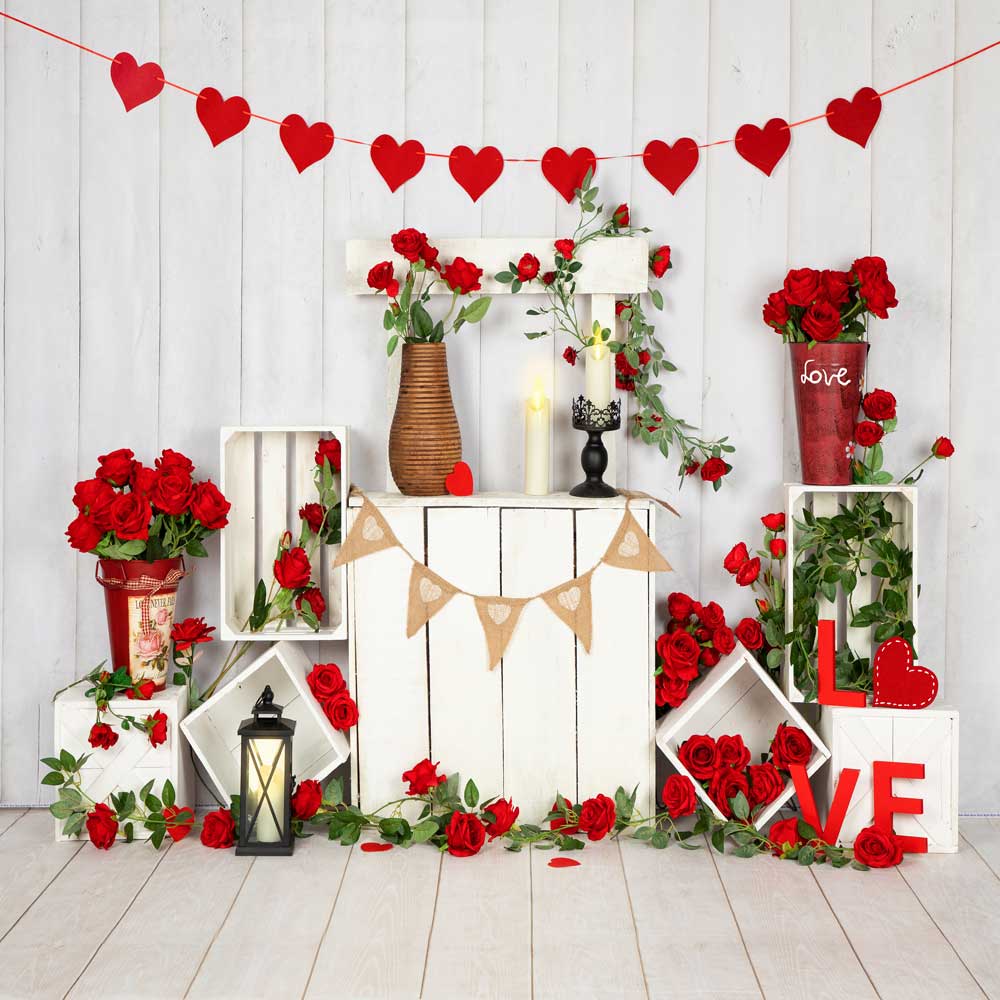 Kate Valentine's Day Roses Stand White Wood Wall Backdrop Designed by Emetselch -UK