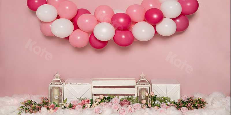 Kate Cake Smash Flowers Balloon Pink Girly Backdrop Designed by Emetselch -UK