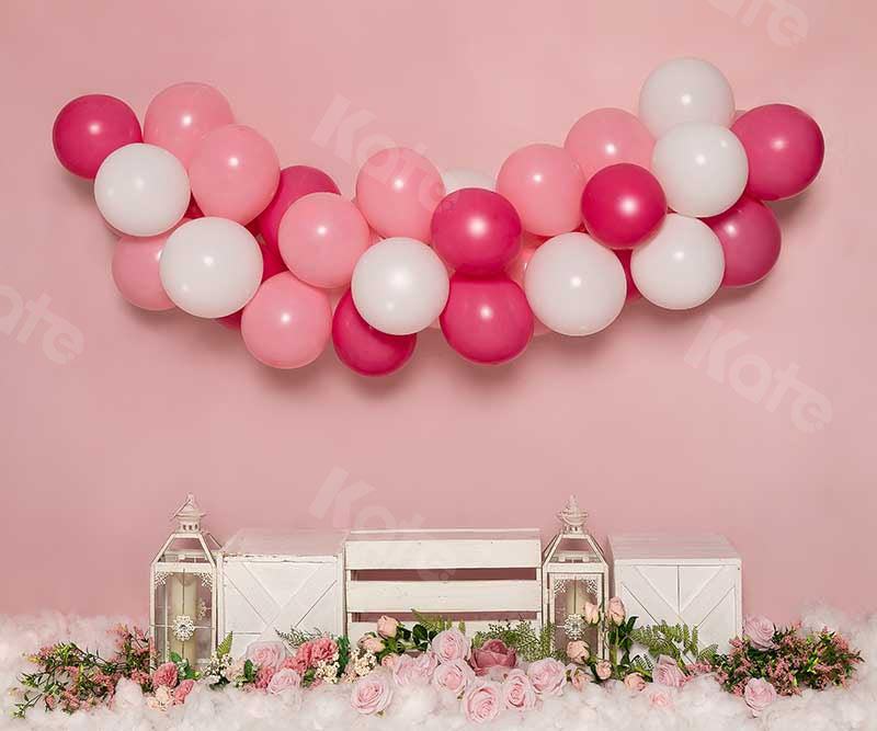 Kate Cake Smash Flowers Balloon Pink Girly Backdrop Designed by Emetselch -UK