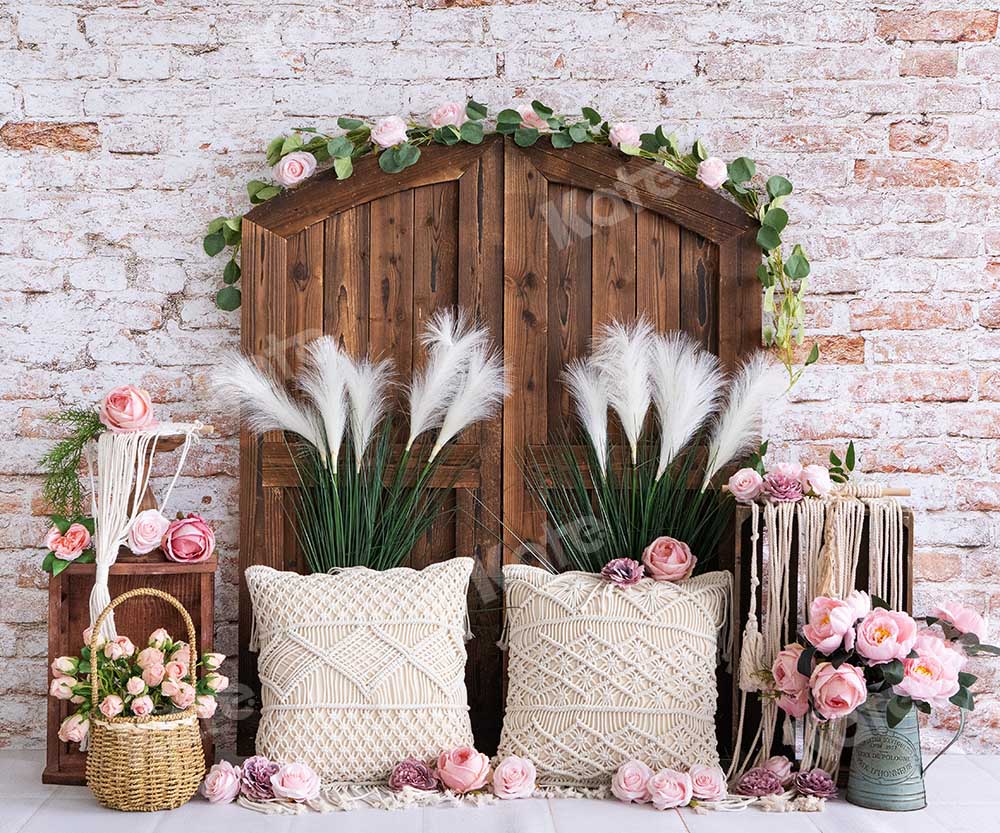 Kate Summer Boho Barn Door Flowers Backdrop Designed by Emetselch -UK