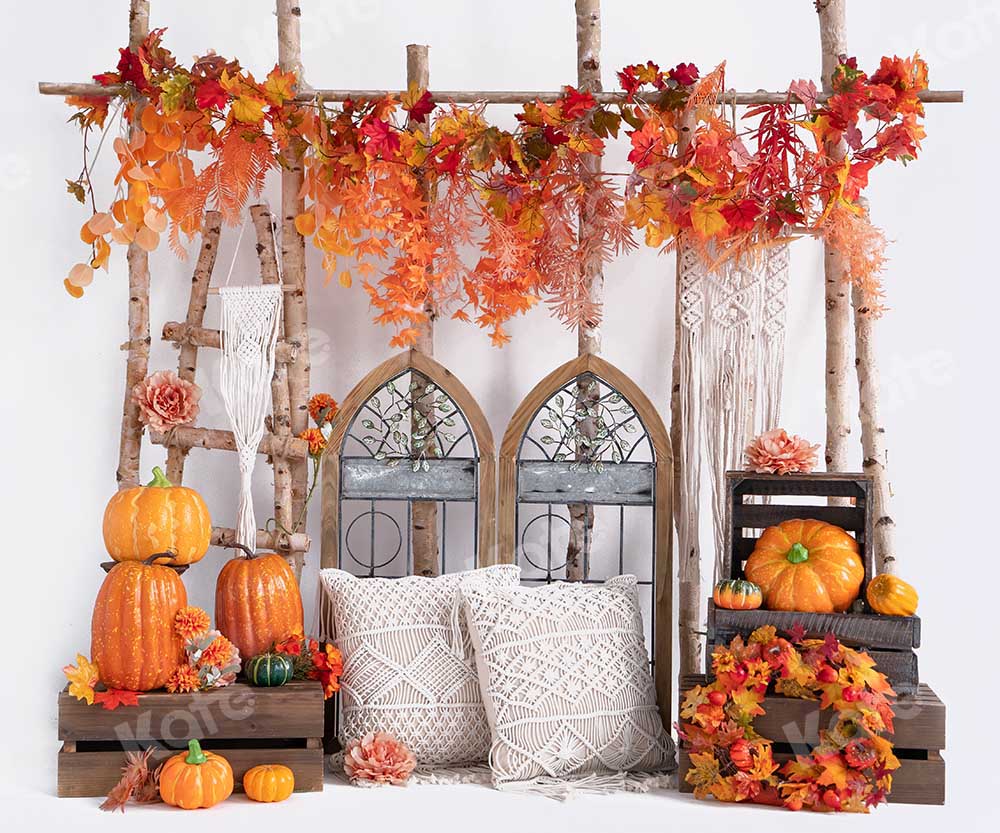 Kate Autumn Pumpkin Maple Leaf Boho Backdrop Designed by Emetselch -UK