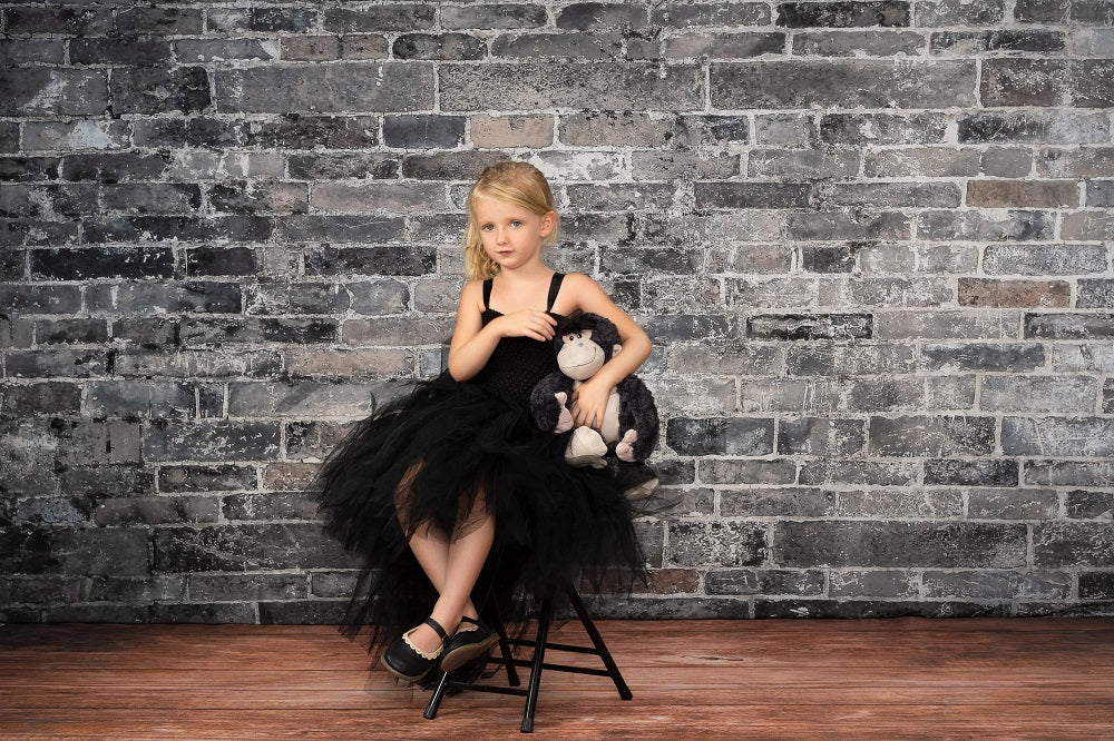 Kate Dark Black Tone Brick Wall Backdrop Designed by Emetselch -UK