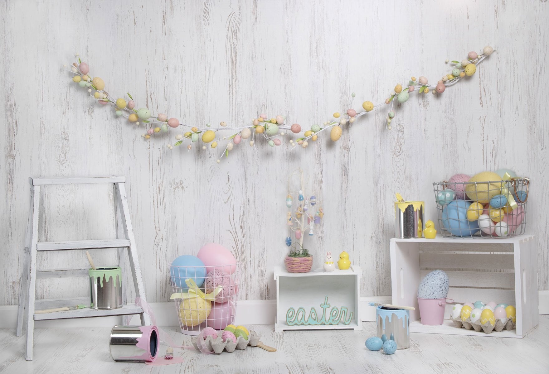 Kate Colorful Eggs Decorations Easter Spring Children Backdrop for Photography Designed by Erin Larkins -UK