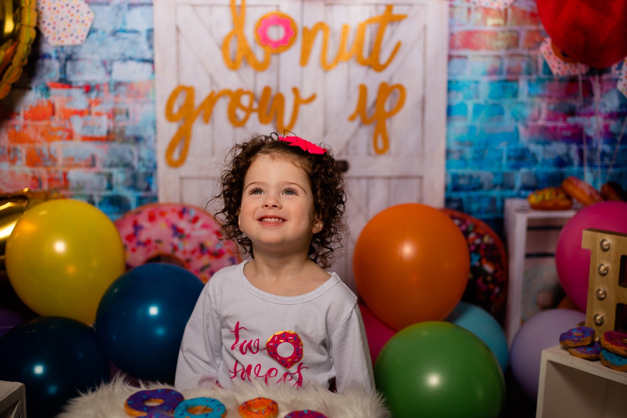 Kate White Door Balloons Banner Do Nut Grow Up Birthday Children Backdrop -UK