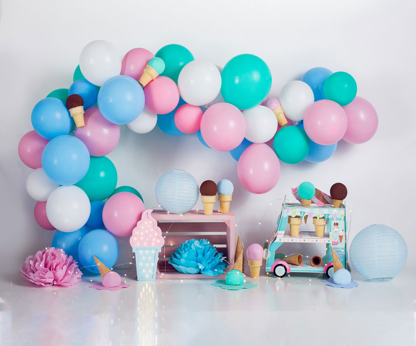 Kate Summer Ice-cream Balloons Backdrop Designed by Megan Leigh Photography -UK