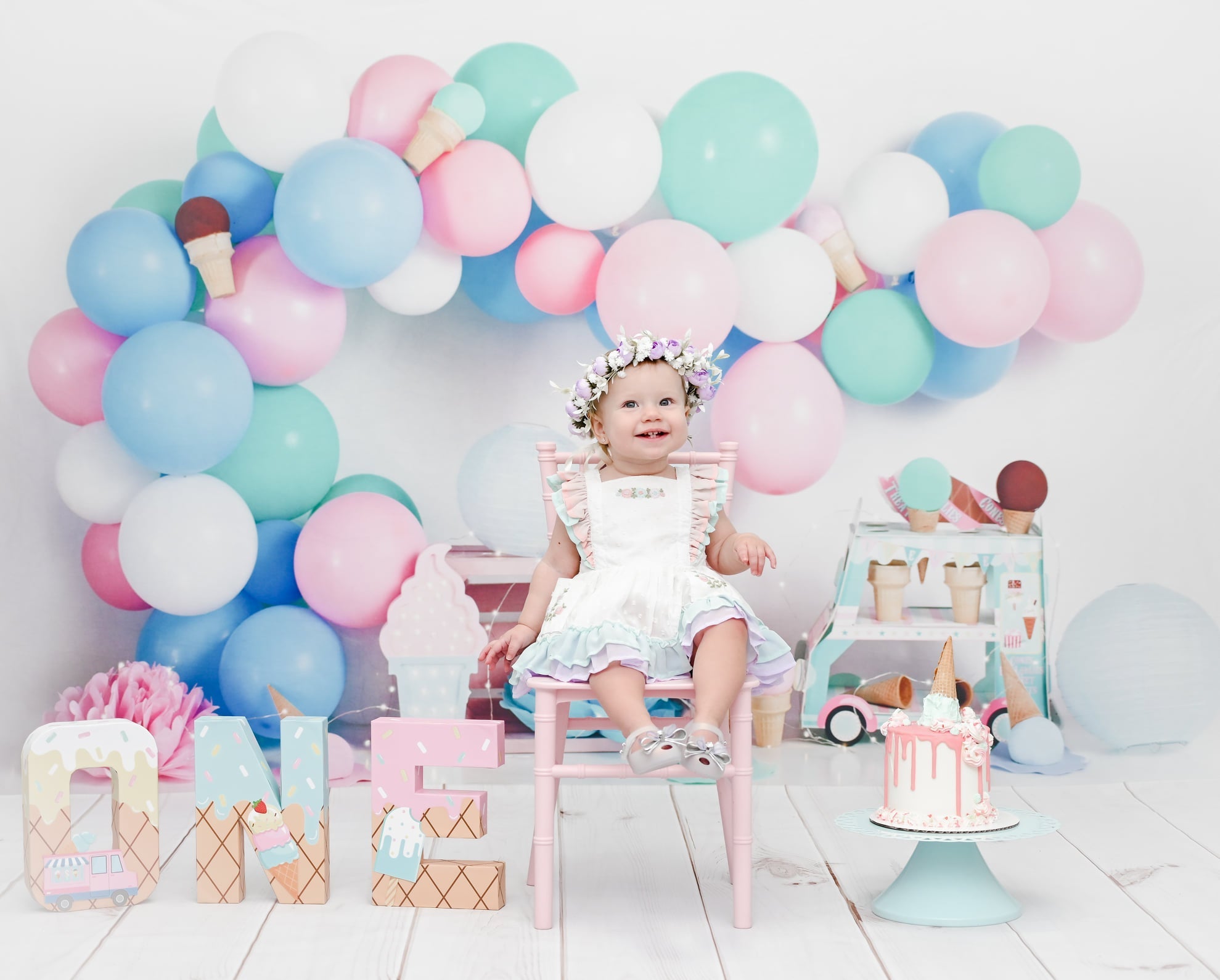 Kate Summer Ice-cream Balloons Backdrop Designed by Megan Leigh Photography -UK