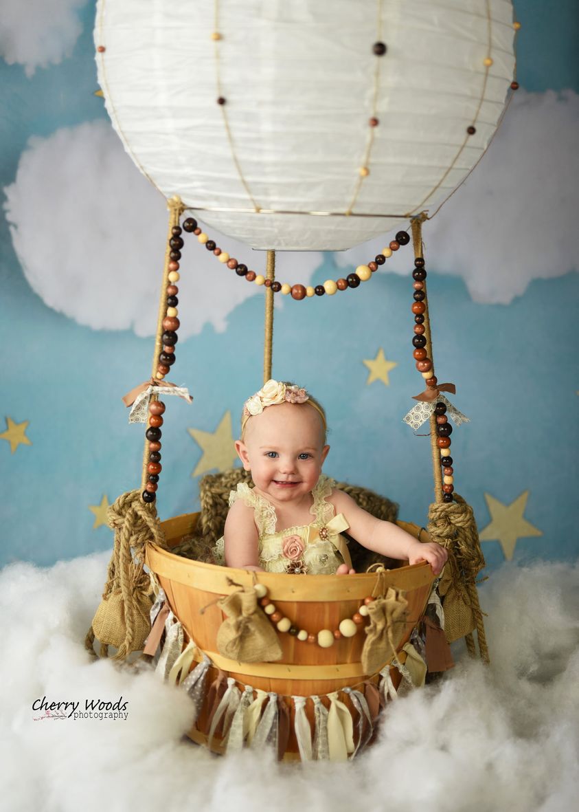 Kate Blue Cotton Candy Cloud with Stars Backdrop Designed By Rose Abbas -UK