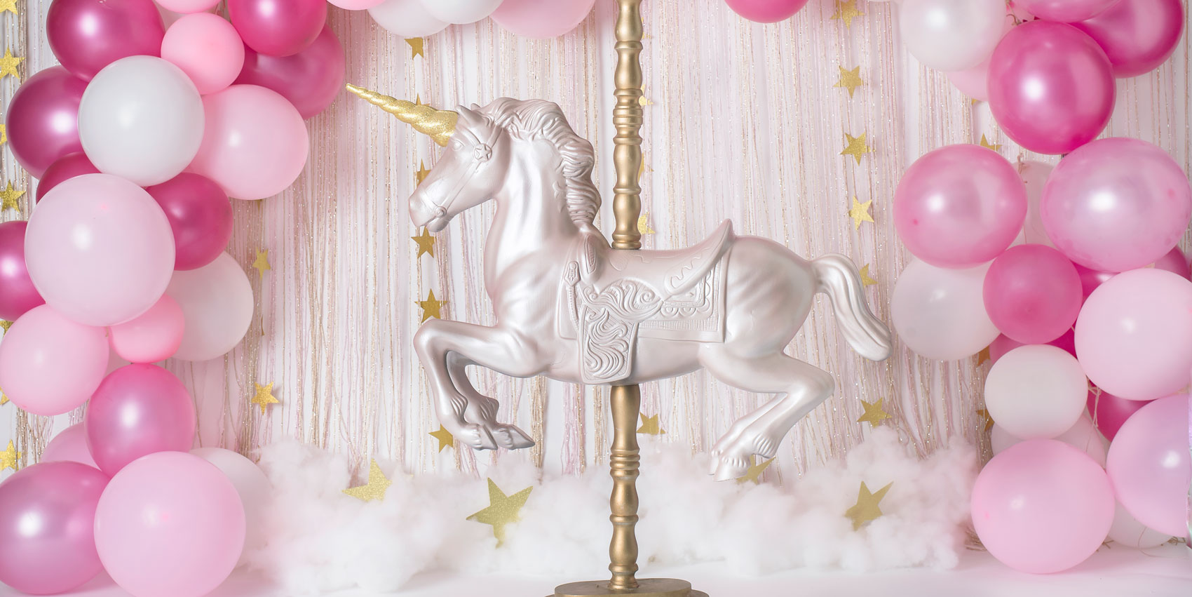 Kate Unicorn in Pink Balloons Backdrop for Children Designed By Rose Abbas -UK