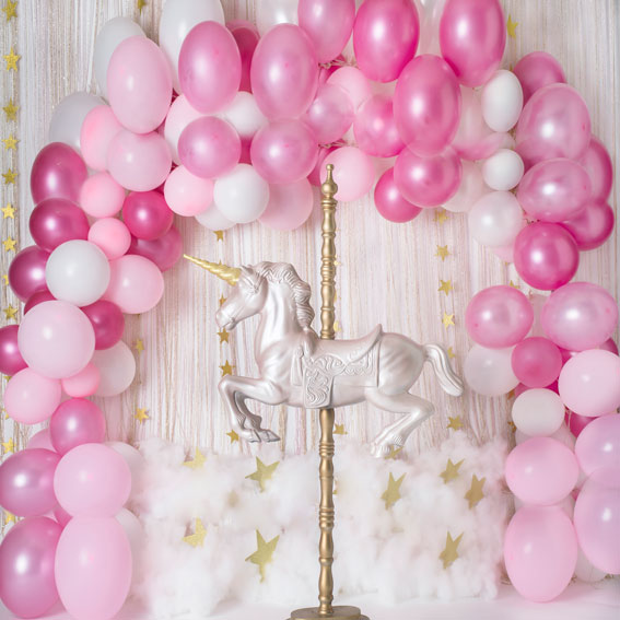 Kate Unicorn in Pink Balloons Backdrop for Children Designed By Rose Abbas -UK