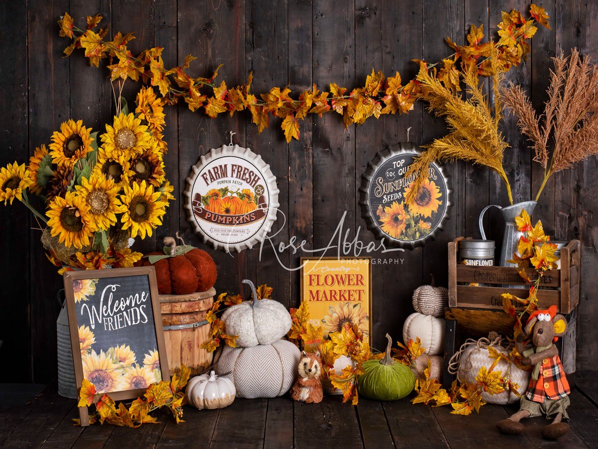 Kate Autumn Sunflower Pumpkin Backdrop Designed By Rose Abbas -UK