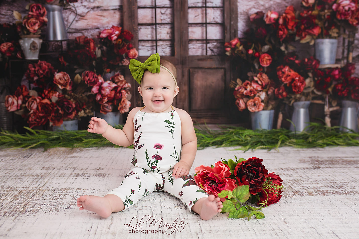 Kate Spring Red Flowers Door Do Old Brick Wall backdrop Designed by Rose Abbas -UK