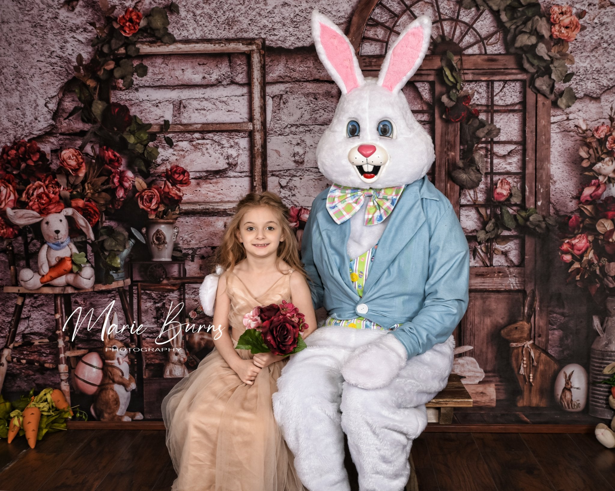 Kate Spring Easter Bunny Red Flowers Backdrop Designed by Rose Abbas -UK