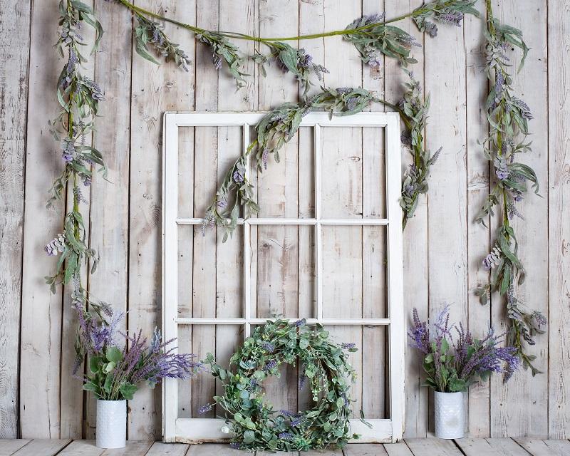 Kate Spring White Window Vine Wood Backdrop Designed by Rose Abbas -UK