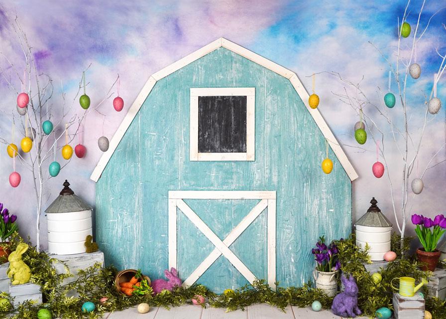 Kate Easter Blue Barn Backdrop Designed by Arica Kirby -UK