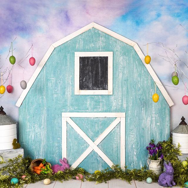 Kate Easter Blue Barn Backdrop Designed by Arica Kirby -UK