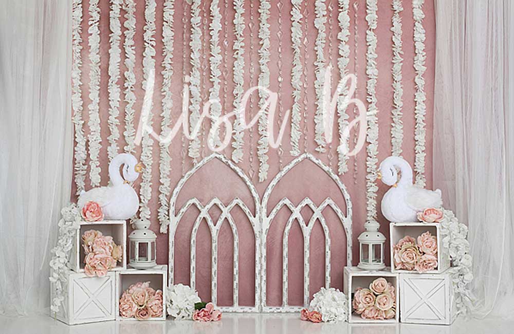 Kate Pink Swan Cake Smash Girly Backdrop for Photography Designed by Lisa B -UK