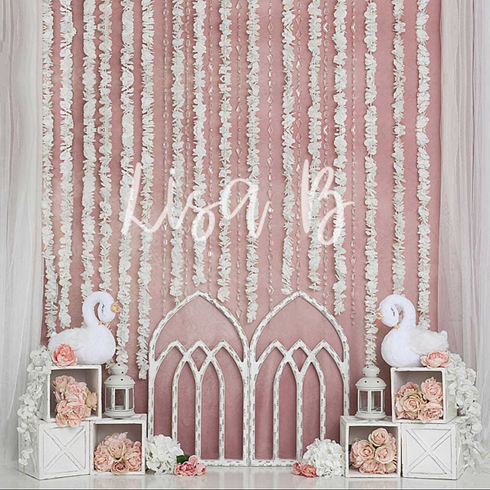 Kate Pink Swan Cake Smash Girly Backdrop for Photography Designed by Lisa B -UK