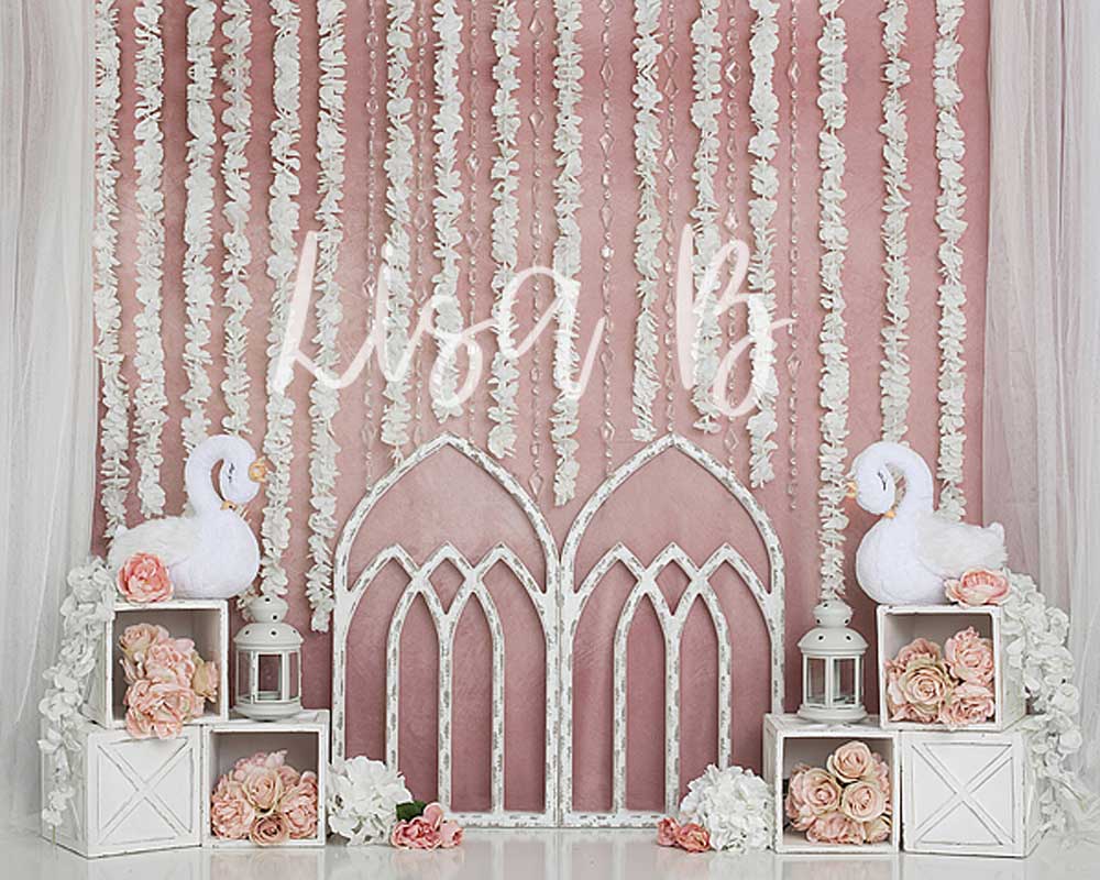 Kate Pink Swan Cake Smash Girly Backdrop for Photography Designed by Lisa B -UK