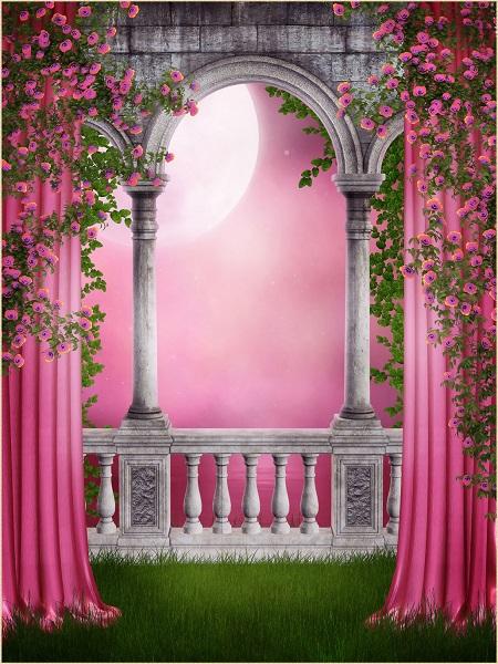 Buy discount Kate Spring Scenery Backdrop Floral Pink Curtain Moon ...