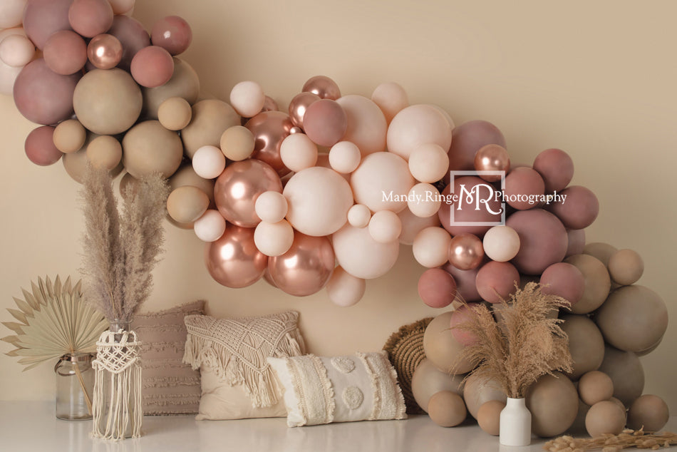 Kate Beige Boho Balloons Pillows Backdrop Designed by Mandy Ringe Photography -UK