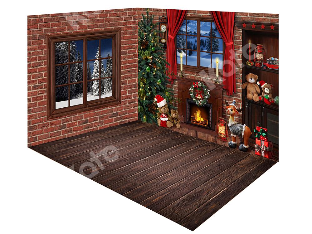 Kate Christmas Brick Wall Window Fireplace Backdrop Room Set -UK