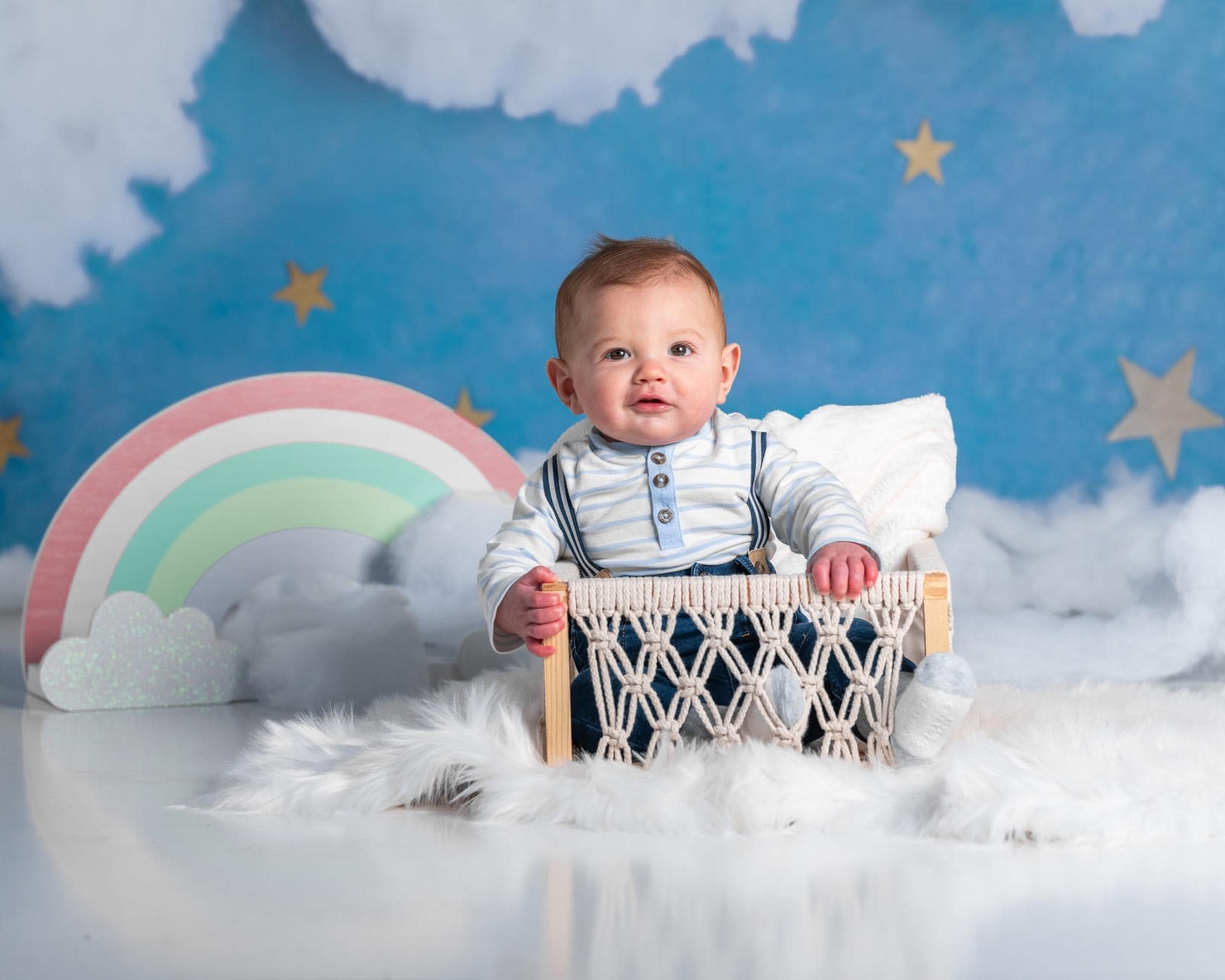 Kate Blue Cotton Candy Cloud with Stars Backdrop Designed By Rose Abbas -UK